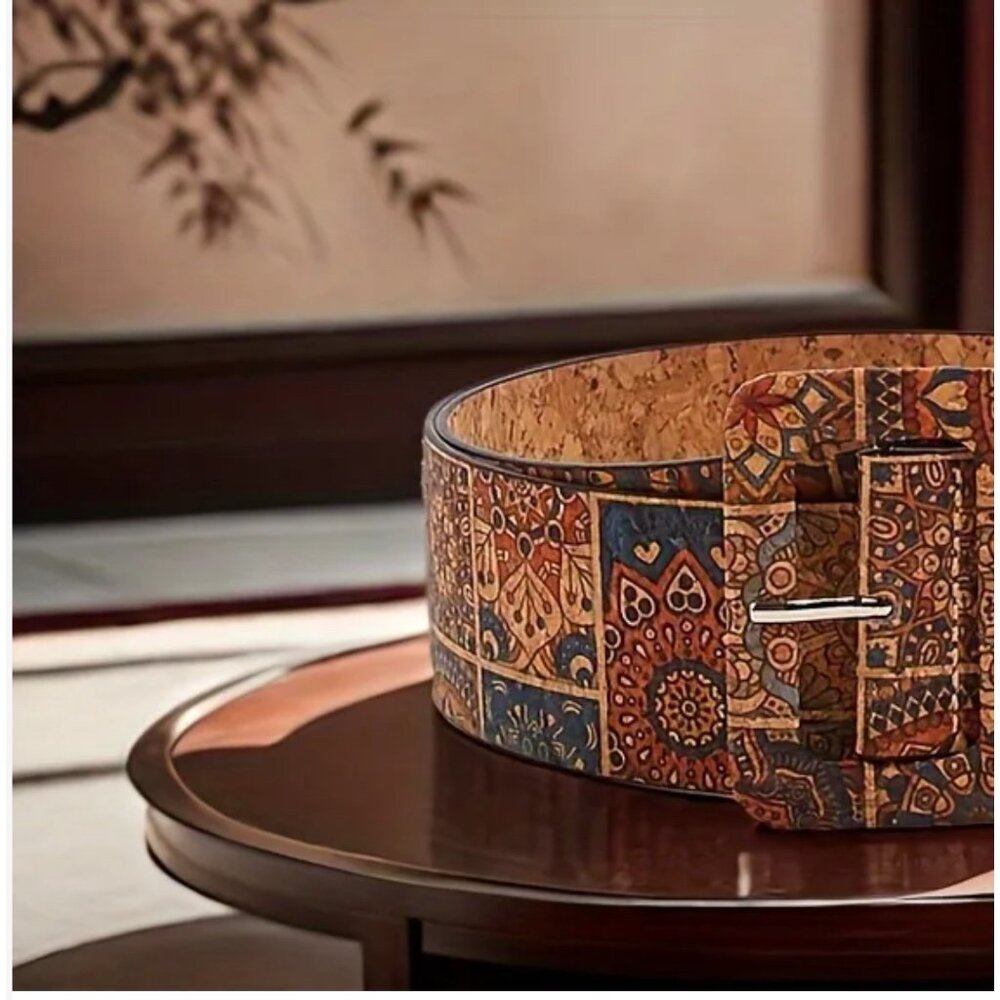 New Vintage Bohemian Style PU Waist Belt With Sunflower & Floral Pattern  L